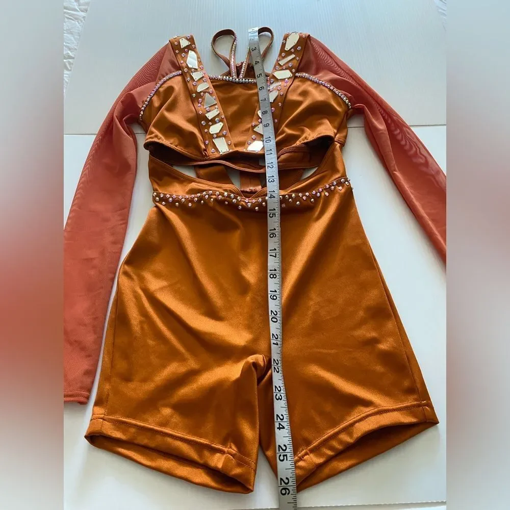 Weissman solo custom rhinestone dance costume orange Baba O'Riley 15845 MC child - Picture 13 of 15
